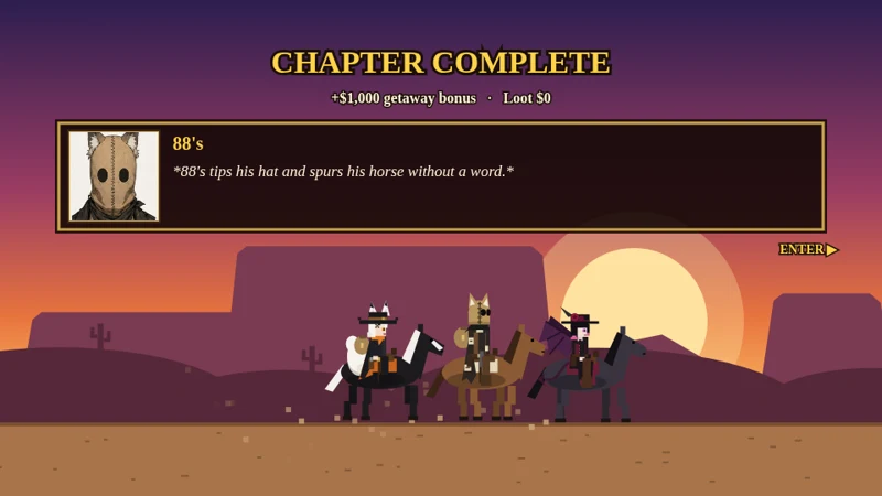 Fomx Gang Rides Again chapter complete screen with riders on horses